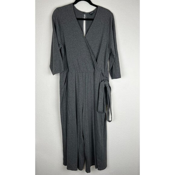 NWOT Torrid Jumpsuit Women Size 2 Gray Knit Surplice V-Neck Pockets Belt Wrap - Picture 1 of 16